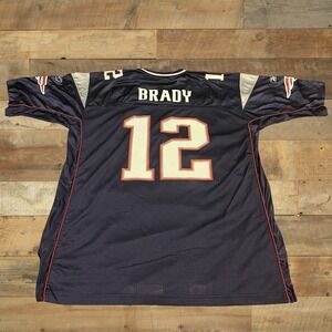 New England Patriots Jersey Mens 2XL NFL Football‎ Tom Brady 12 Reebok Mesh Y2K